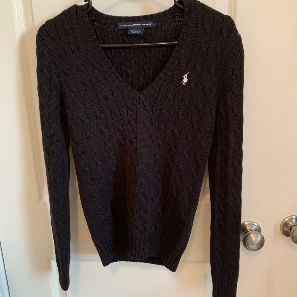 Ralph Lauren Black V Neck Cable Sweater